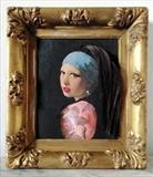 Girl with a pearl earring by Helen Gorrill, Painting, Oil paint and collage on board
